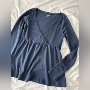 Hollister Y2K style easy long sleeve pointelle knit blue babydoll top Medium